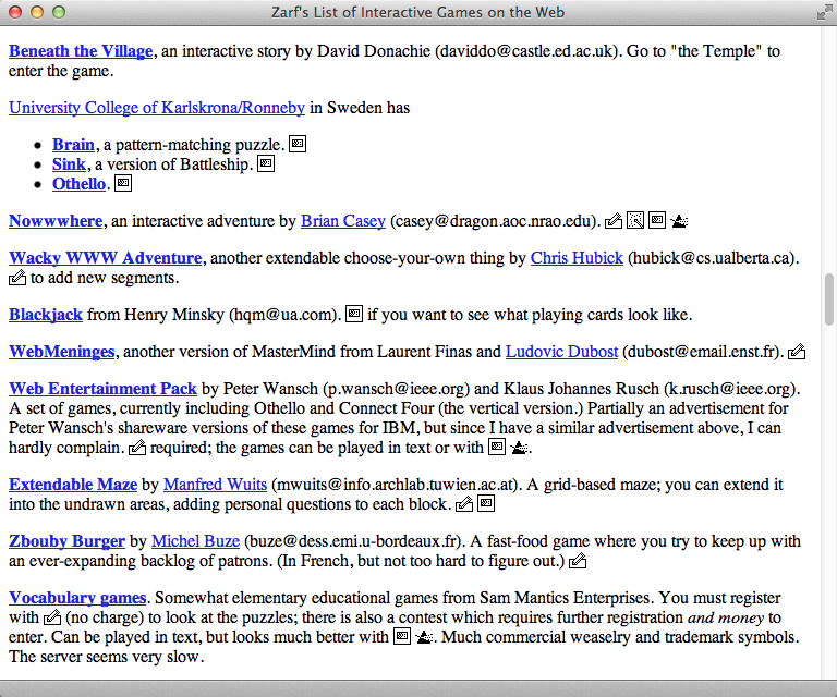 Zarf’s List of Interactive games (1995)