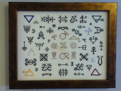 Cross-stitch of alchemical symbols